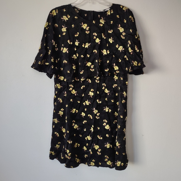 NEW Zara L black floral mini dress ruffle - Picture 3 of 6